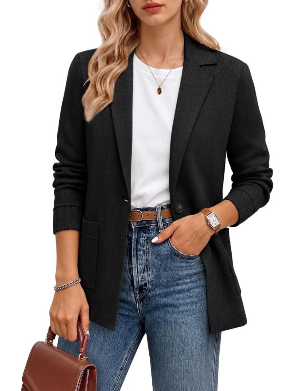 Chic Women's Wool Blend Sweater Blazer Jacket | Business Casual Fashion